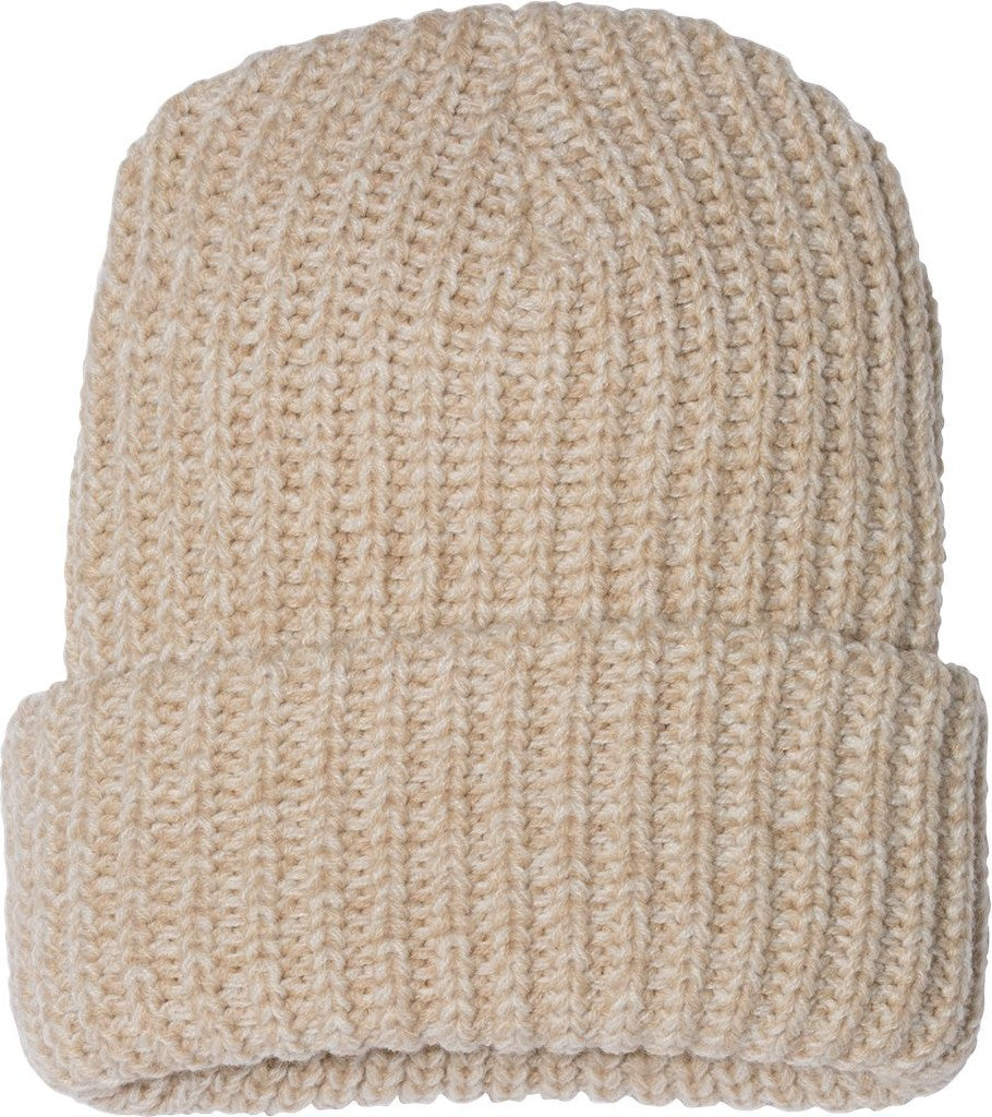 Front View of Oatmeal 12" Chunky Cuffed Beanie - SP90