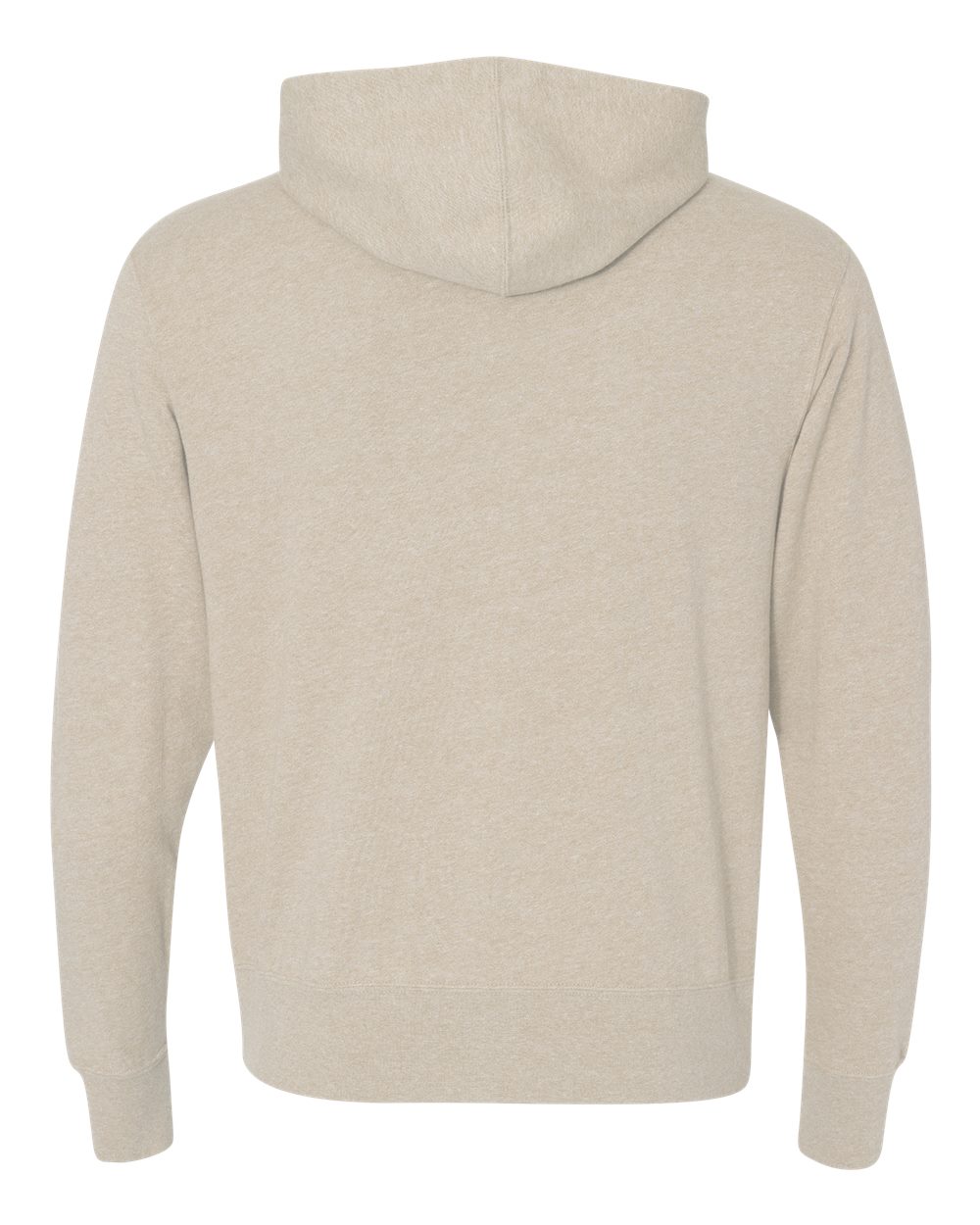 Rear View of Oatmeal Heather Heathered French Terry Full-Zip Hooded Sweatshirt - PRM90HTZ