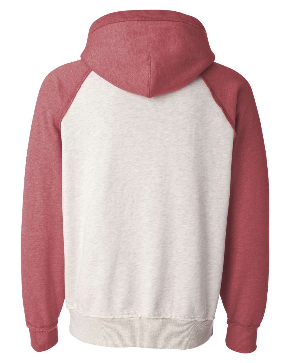 Rear View of Oatmeal Heather/ Simply Red Heather Vintage Heather Hooded Sweatshirt - 8885