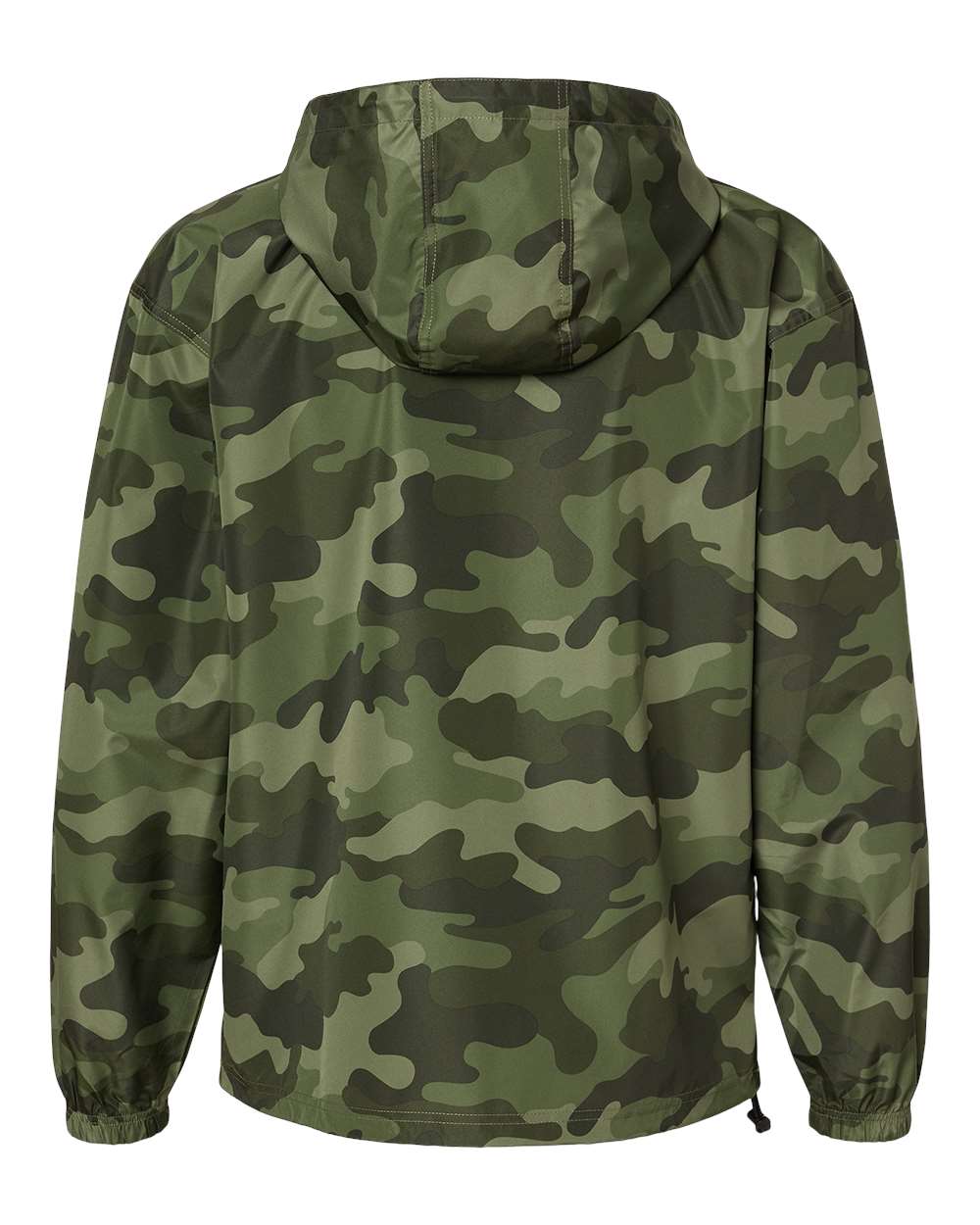 Rear View of Olive Green Camo Packable Anorak Jacket - CO200