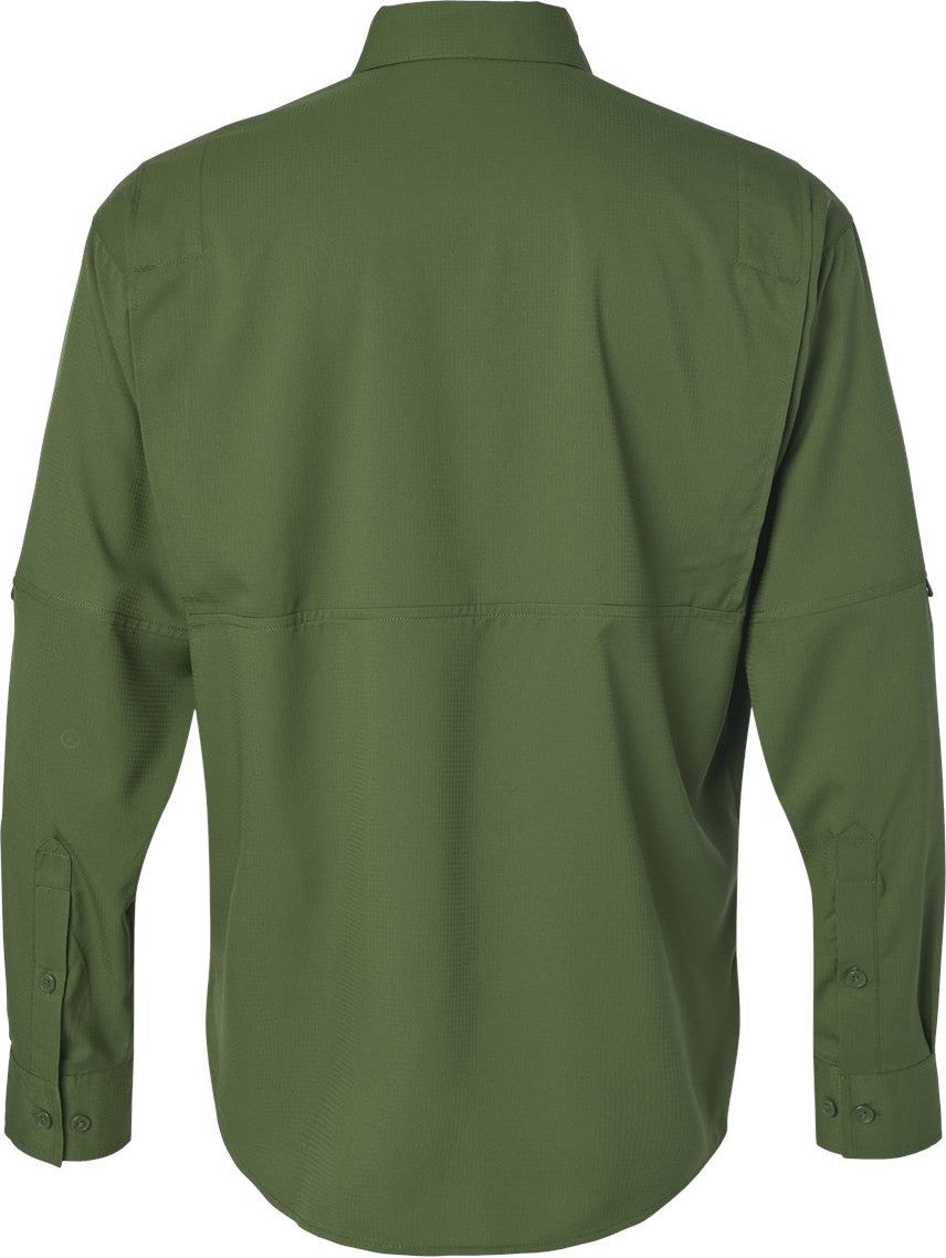 Rear View of Olive Green Kitty Hawk Performance Long Sleeve Fishing Shirt - 702