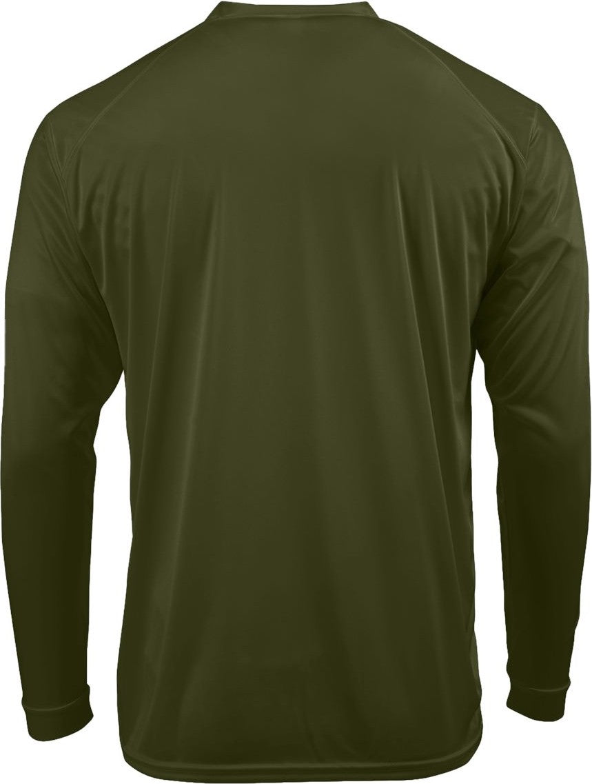 Rear View of Olive Green Long Islander Performance Long Sleeve T-Shirt - 210