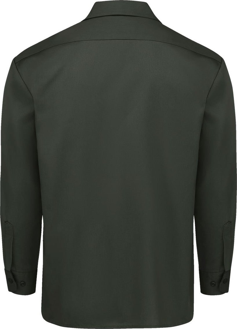Rear View of Olive Green Long Sleeve Work Shirt - 5574
