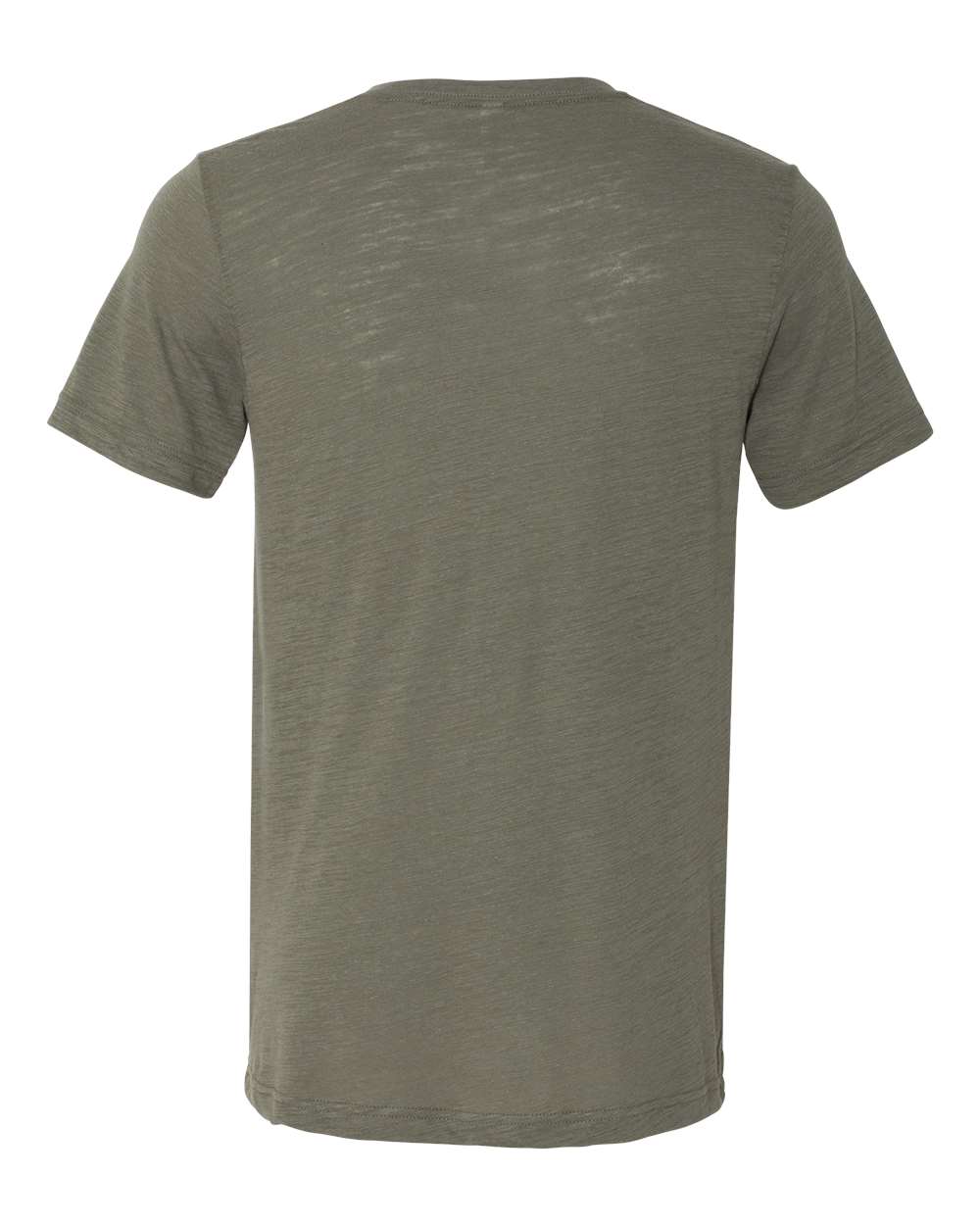 Rear View of Olive Slub Textured Jersey V-Neck Tee - 3655