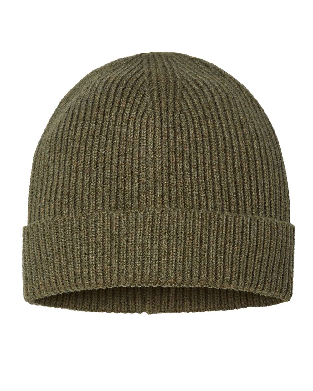 Rear View of Olive Sustainable Fine Rib Cuffed Beanie - ANDY