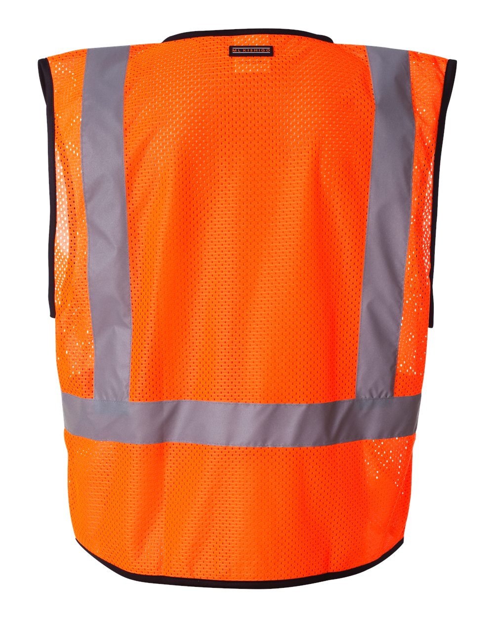 Rear View of Orange Economy Single Pocket Hook-and-Loop Mesh Vest - 1193-1194