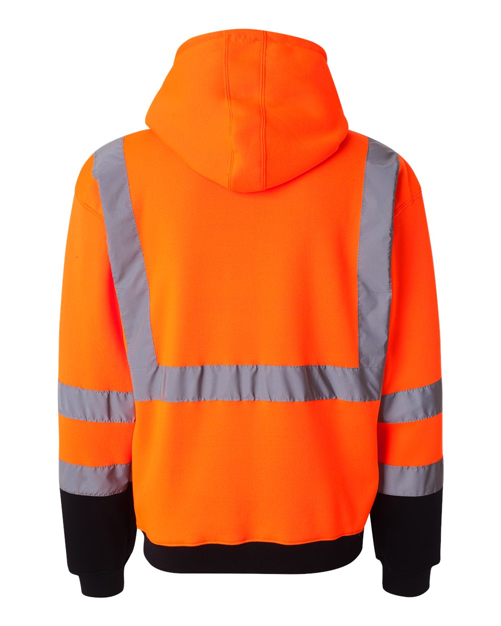 Rear View of Orange Hi-Vis Full-Zip Hooded Sweatshirt - JS102-103