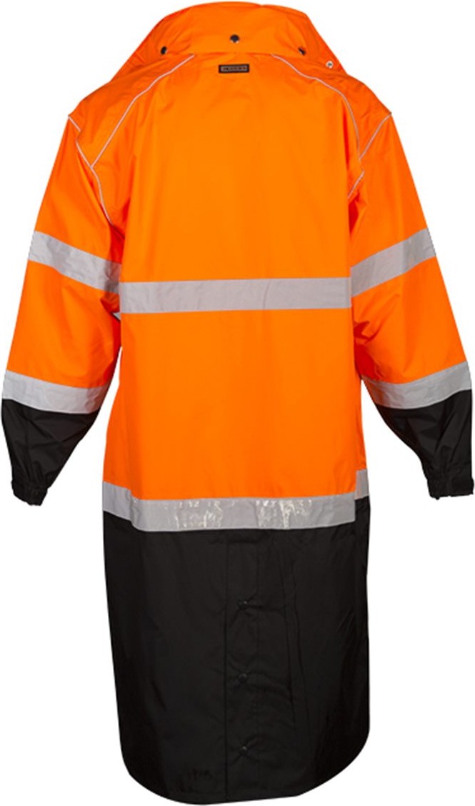 Rear View of Orange Premium Brilliant Series® Long Rain Coat - RWJ108-109