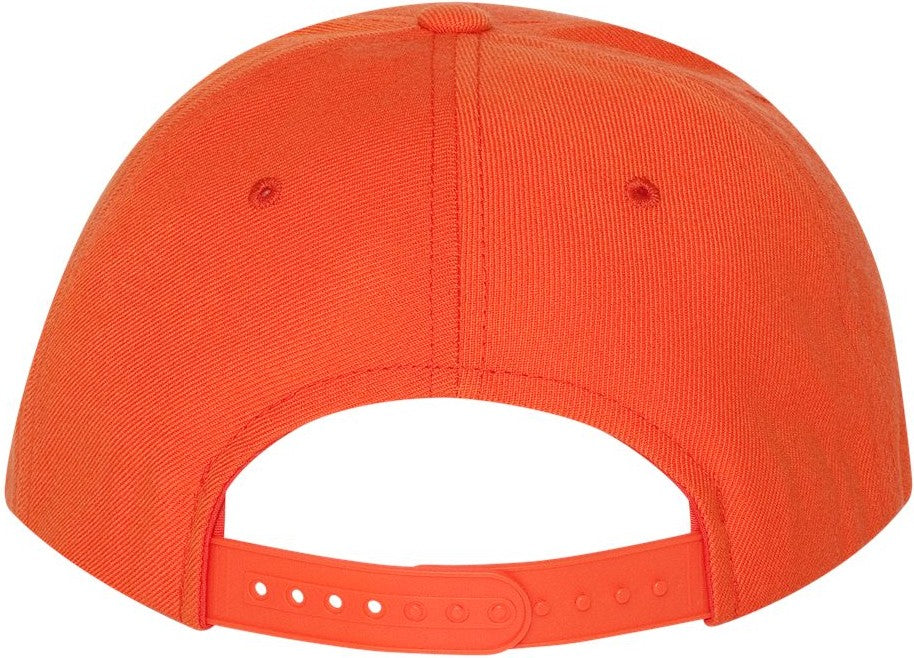 Rear View of Orange Premium Flat Bill Snapback Cap - 6089M