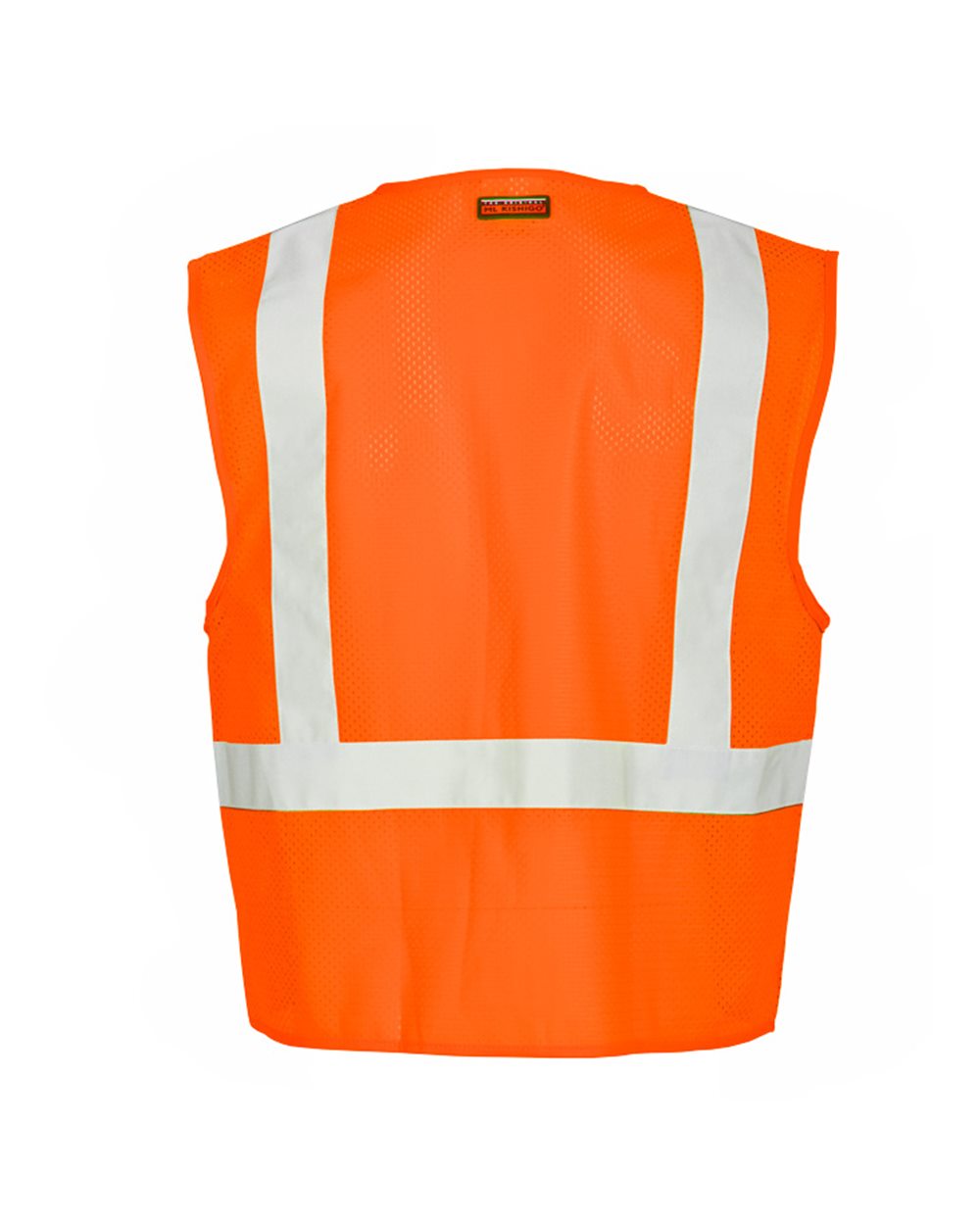 Rear View of Orange Single Pocket Zipper Mesh Vest - 1089-1090