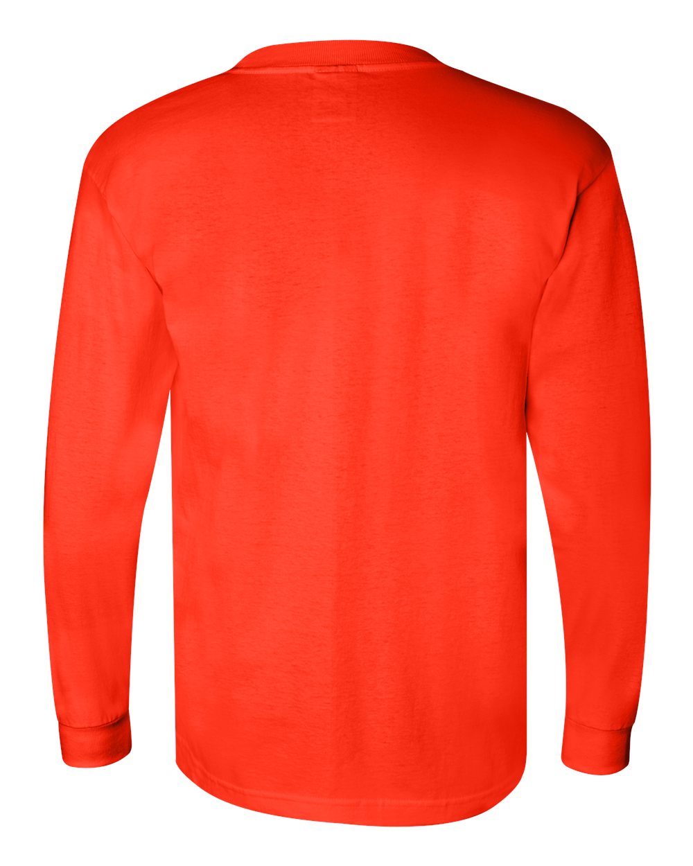 Rear View of Orange Union-Made Long Sleeve Pocket T-Shirt - 3055