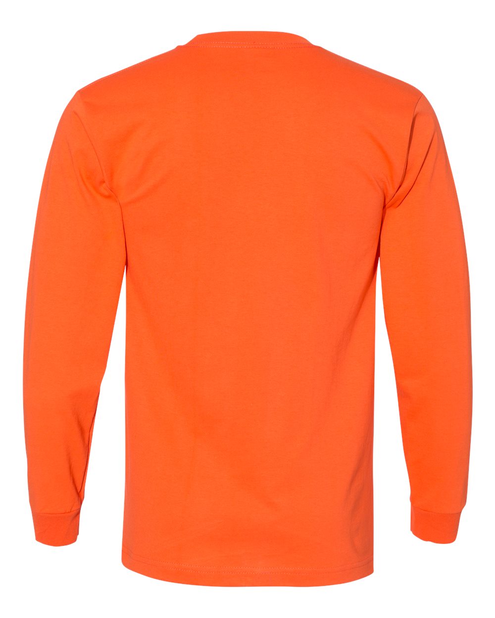 Rear View of Orange USA-Made Long Sleeve Pocket T-Shirt - 8100