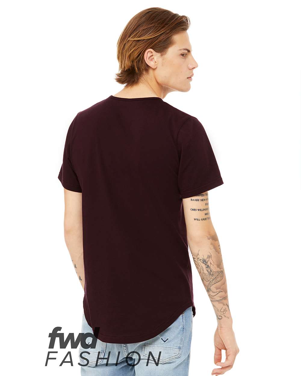 Rear View of Oxblood Black Jersey Curved Hem Tee - 3003