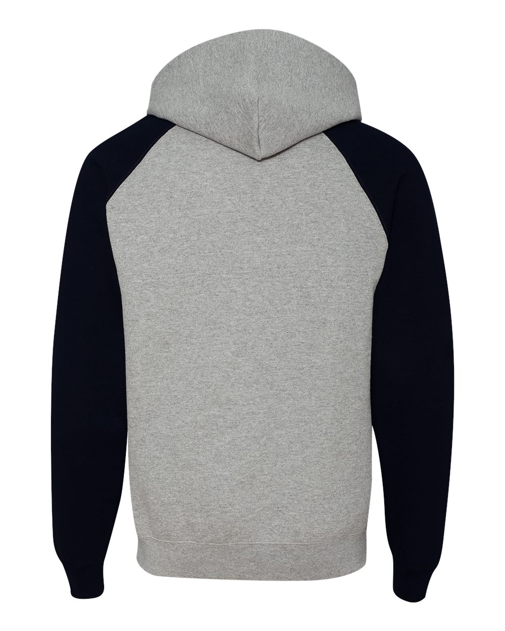 Rear View of Oxford/ Black Nublend® Colorblocked Raglan Hooded Sweatshirt - 96CR