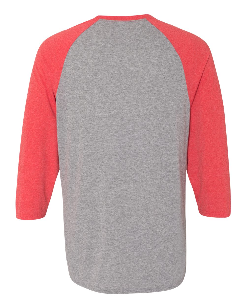 Rear View of Oxford/ Fiery Red Heather Triblend Three-Quarter Raglan Baseball T-Shirt - 601RR