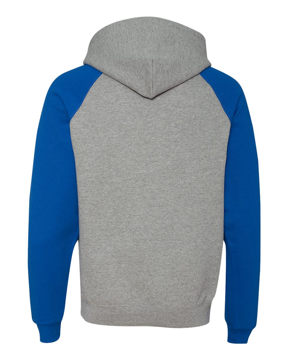 Rear View of Oxford/ Royal Nublend® Colorblocked Raglan Hooded Sweatshirt - 96CR