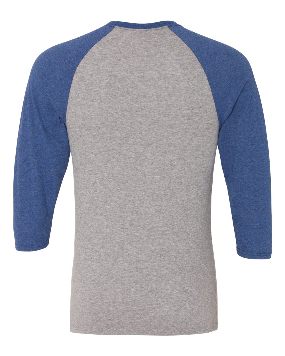 Rear View of Oxford/ True Blue Heather Triblend Three-Quarter Raglan Baseball T-Shirt - 601RR