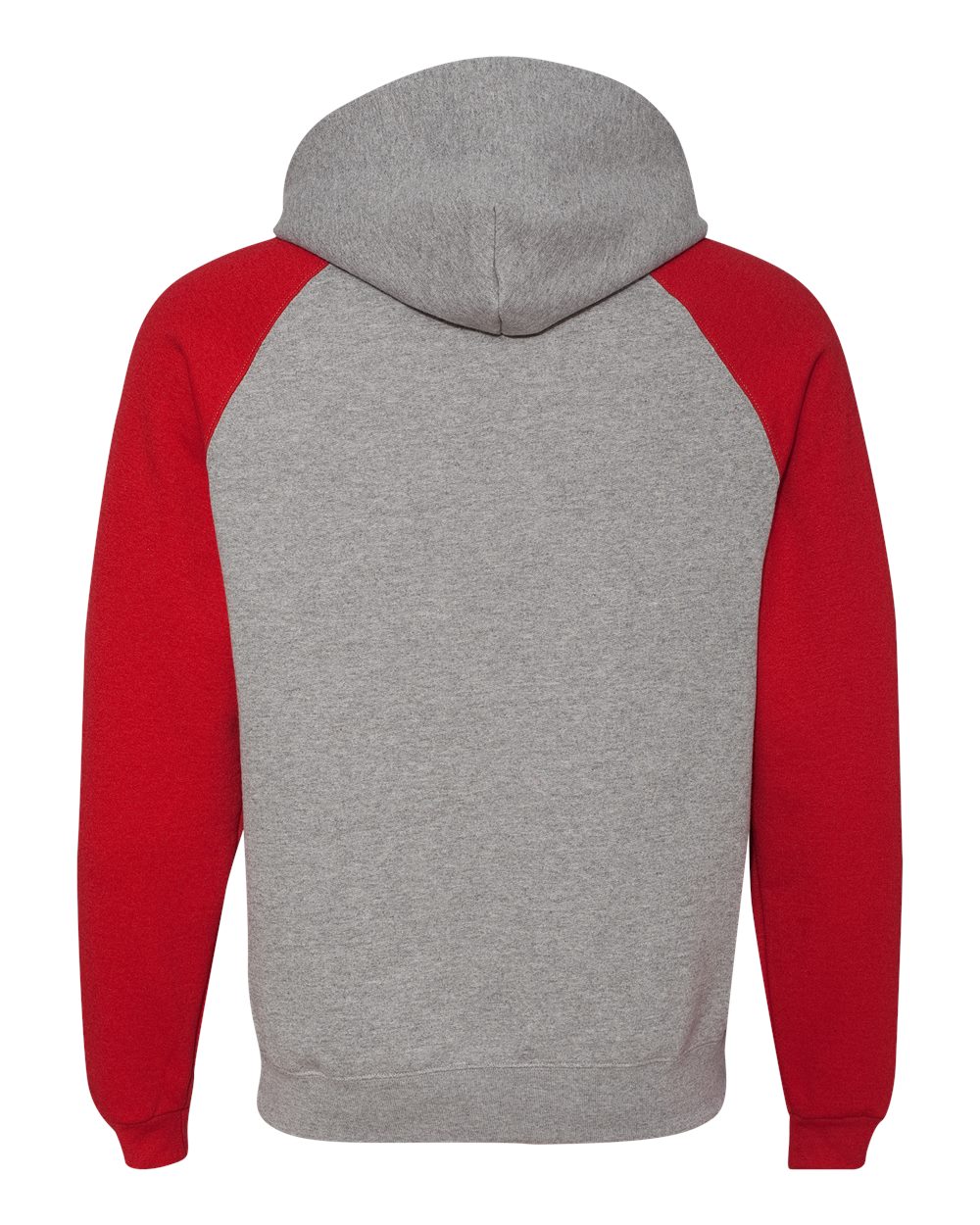 Rear View of Oxford/ True Red Nublend® Colorblocked Raglan Hooded Sweatshirt - 96CR