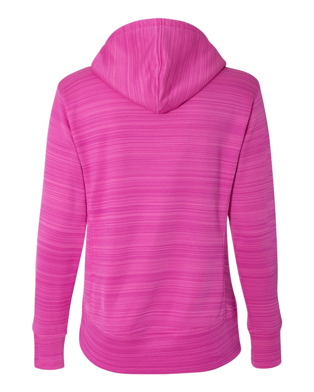 Rear View of Passion Pink Stripe Women's Odyssey Striped Performance Fleece Lapover Hooded Sweatshirt - 8662