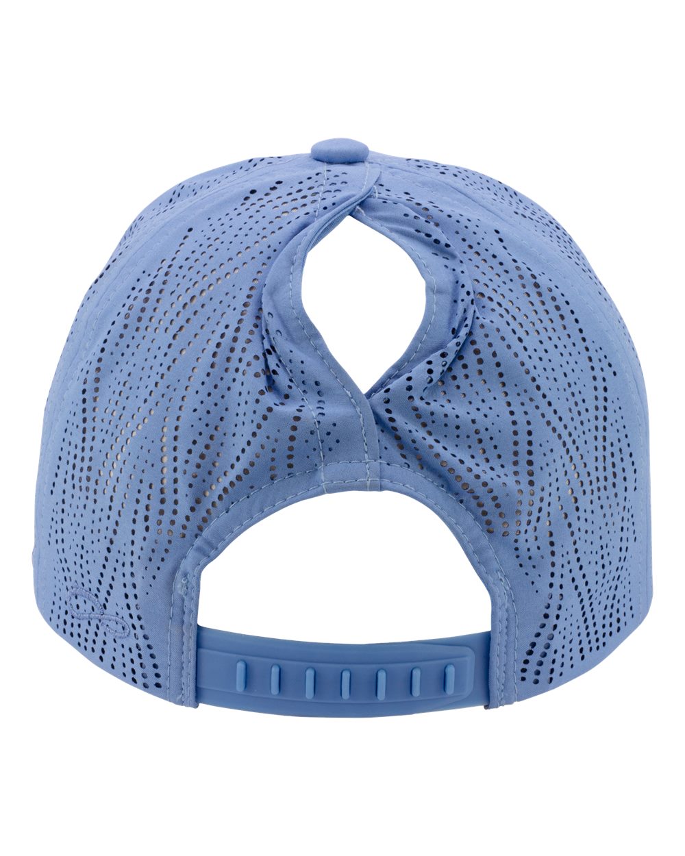 Rear View of Periwinkle/ Floral Women's Perforated Performance Cap - GABY