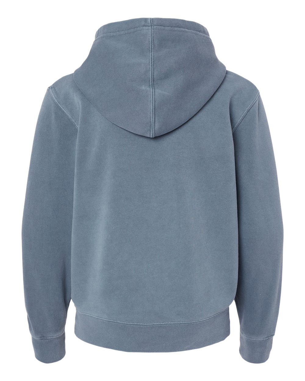 Rear View of Pigment Slate Blue Youth Midweight Pigment-Dyed Hooded Sweatshirt - PRM1500Y