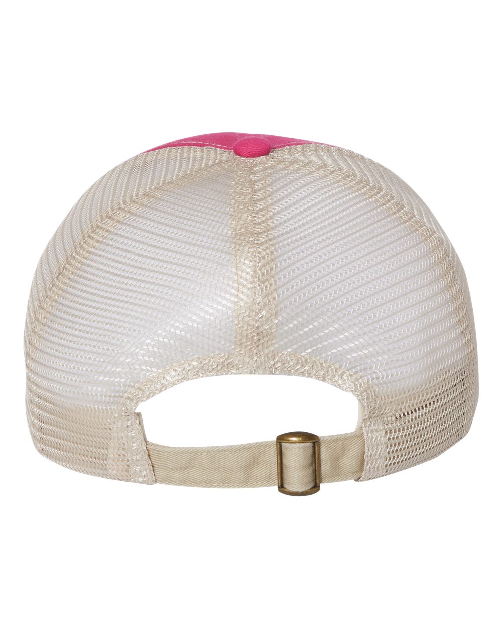 Rear View of Pink/ Stone Contrast-Stitch Mesh-Back Cap - 3100