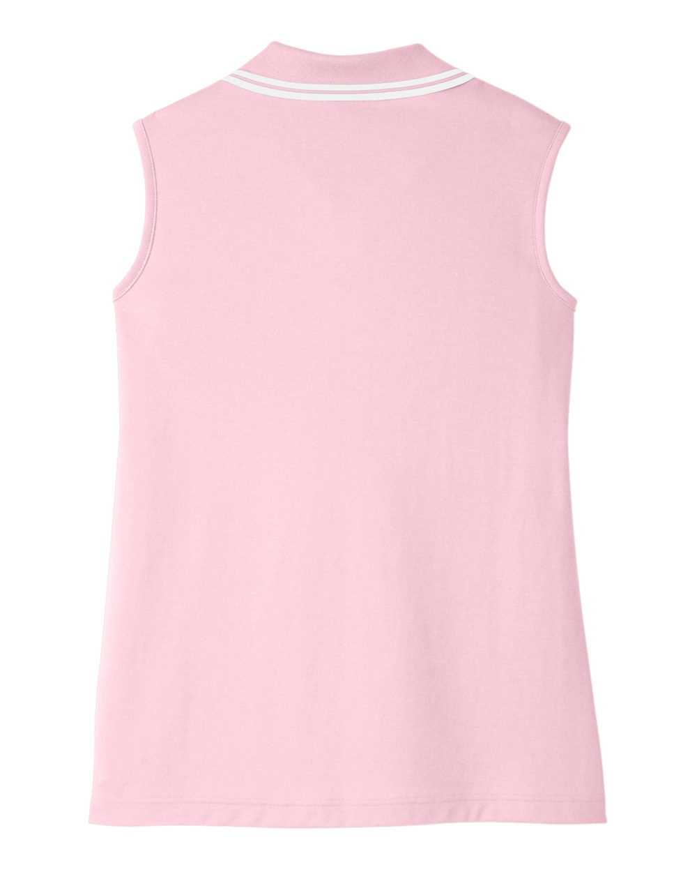 Rear View of Pink/ White Women's CrownLux Performance® Plaited Tipped Sleeveless Polo - DG20SW