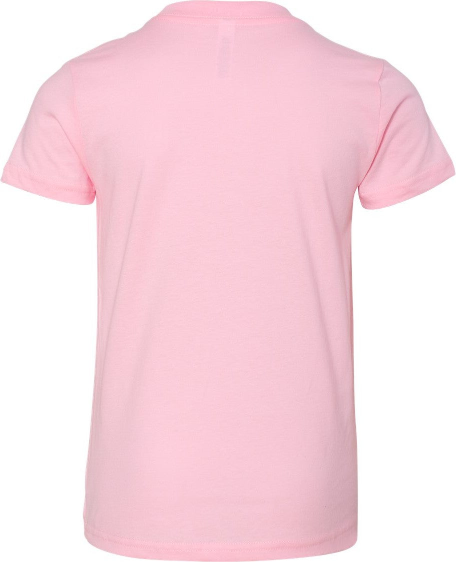Rear View of Pink Youth Jersey Tee - 3001Y