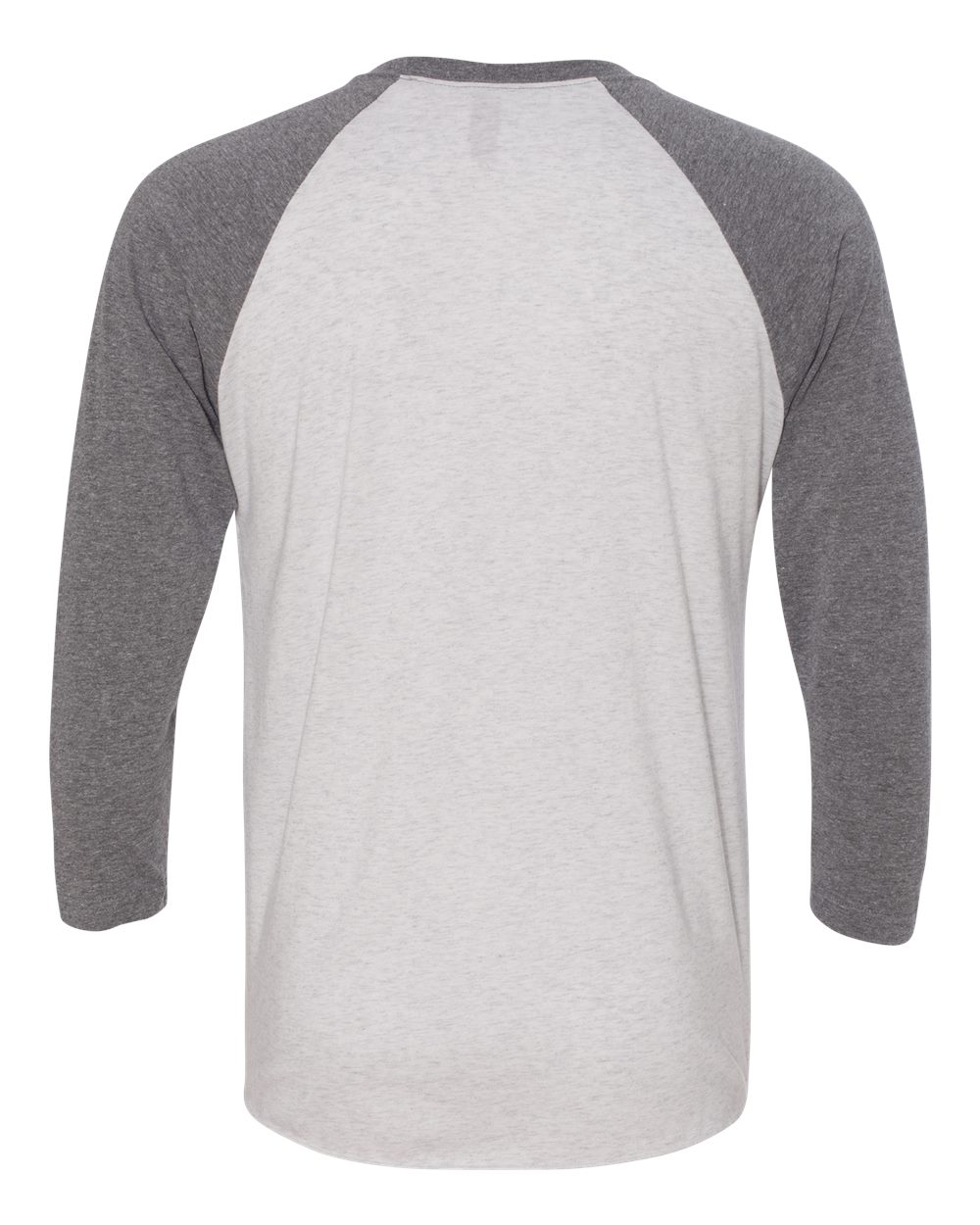 Rear View of Premium Heather Sleeves/ Heather White Body Triblend Three-Quarter Raglan T-Shirt - 6051