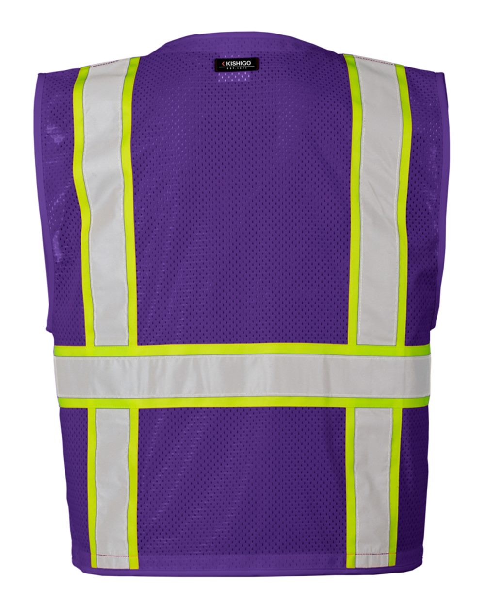 Rear View of Purple/ Lime - B109 EV Series® Enhanced Visibility Multi-Pocket Mesh Vest - B100-111