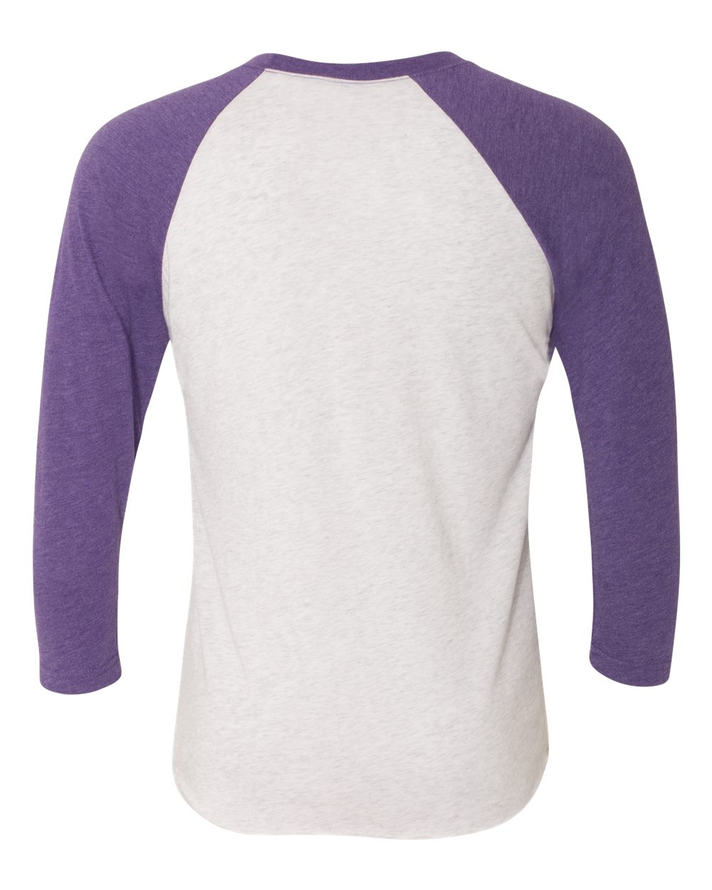 Rear View of Purple Rush Sleeves/ Heather White Body Triblend Three-Quarter Raglan T-Shirt - 6051