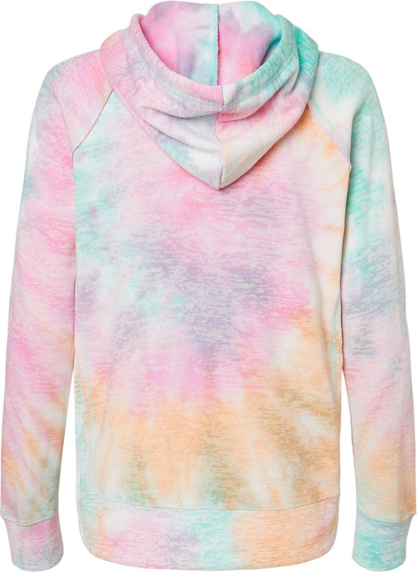Rear View of Rainbow Sorbet Women’s Courtney Burnout V-Notch Hooded Sweatshirt - W1162