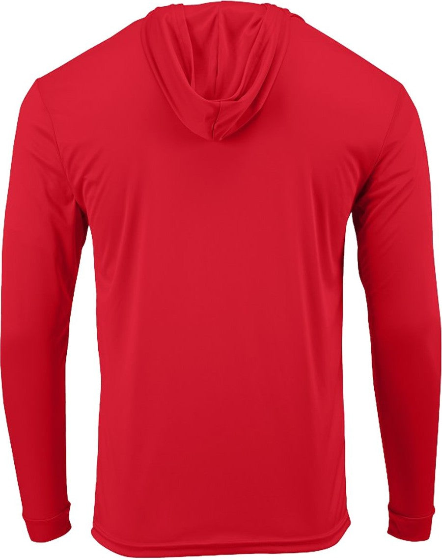 Rear View of Red Bahama Performance Hooded Long Sleeve T-Shirt - 220