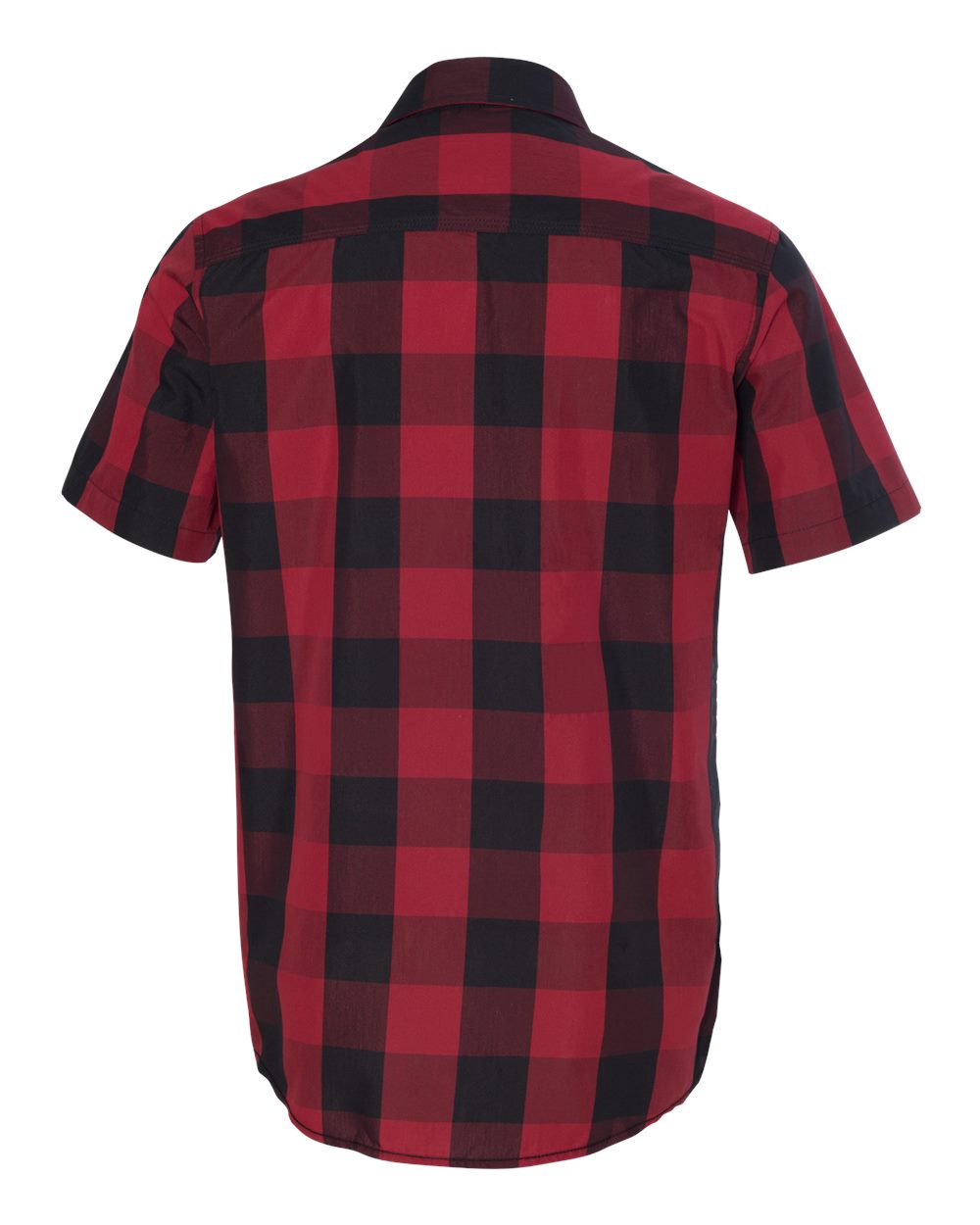 Rear View of Red/ Black Buffalo Plaid Short Sleeve Shirt - 9203