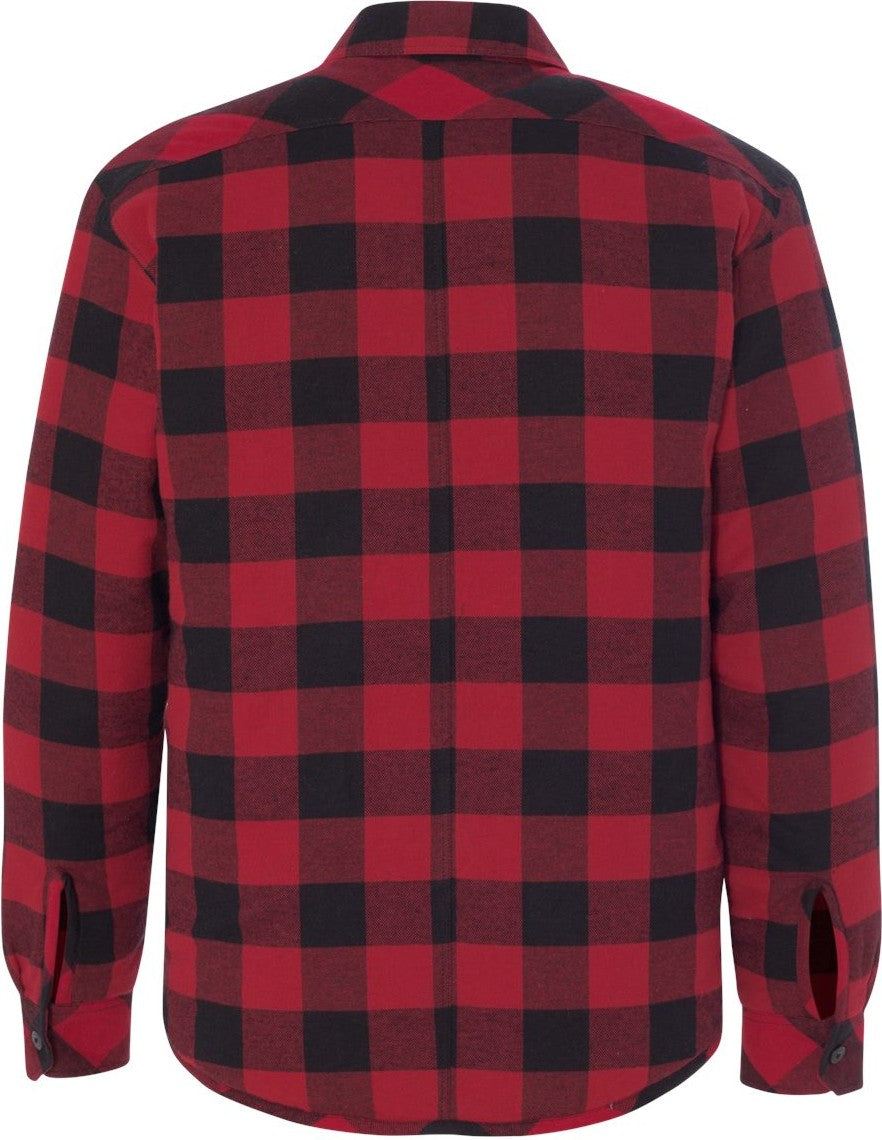 Rear View of Red/ Black Buffalo Quilted Flannel Shirt Jacket - 8610