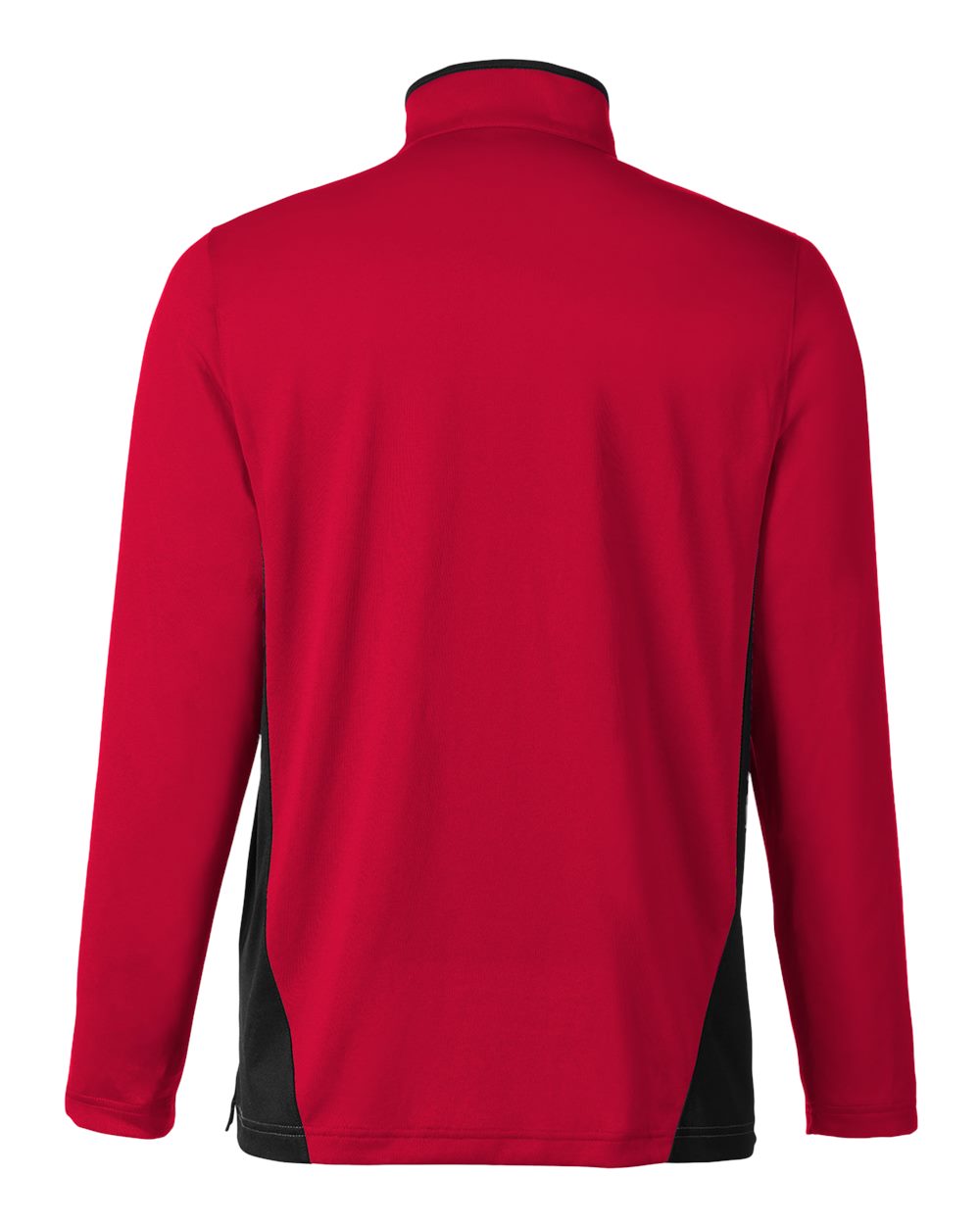 Rear View of Red/ Black Men's Flash Snag Protection Plus IL Colorblock Quarter-Zip Pullover - M786