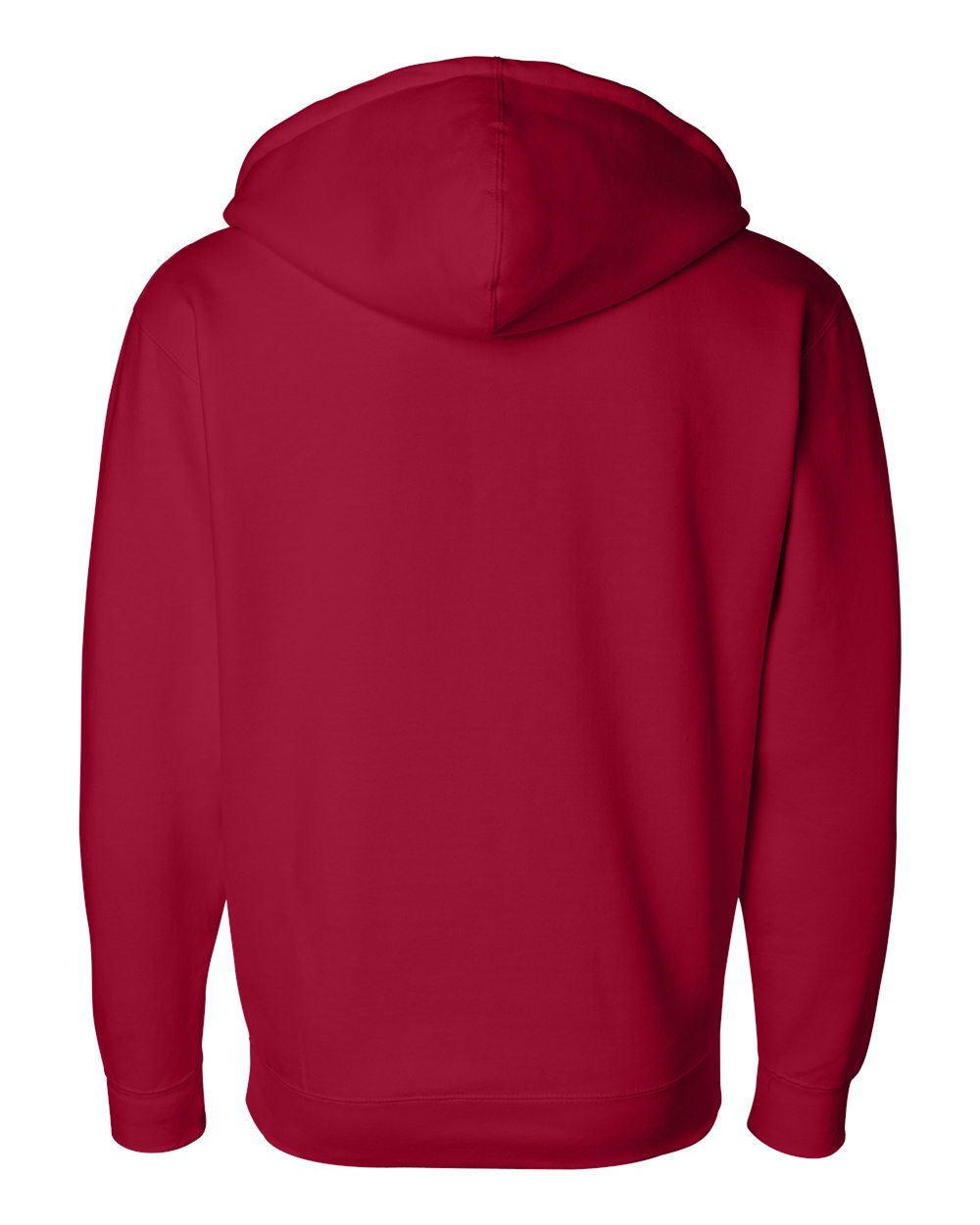 Rear View of Red Heavyweight Full-Zip Hooded Sweatshirt - IND4000Z