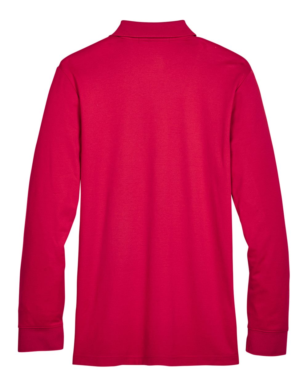 Rear View of Red Men's CrownLux Performance® Tall Plaited Long Sleeve Polo - DG20LT