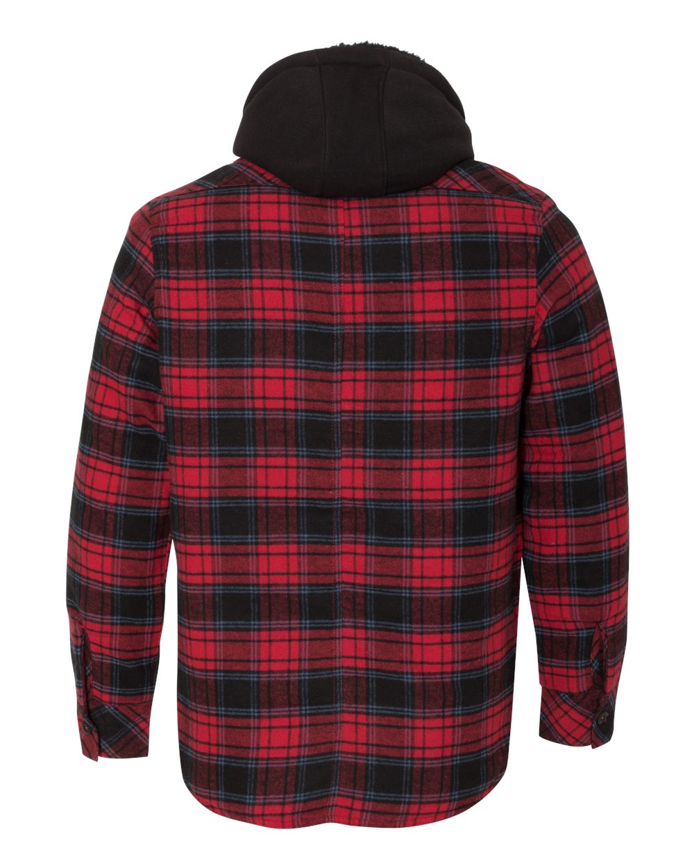 Rear View of Red Quilted Flannel Hooded Jacket - 8620
