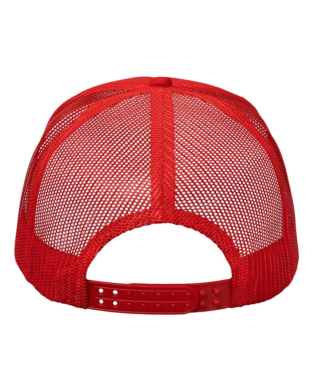 Rear View of Red/ Red Foam Mesh-Back Trucker Cap - VC700