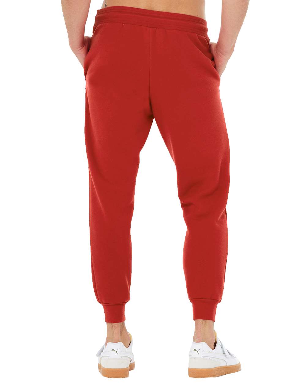 Rear View of Red Sponge Fleece Jogger Sweatpants - 3727