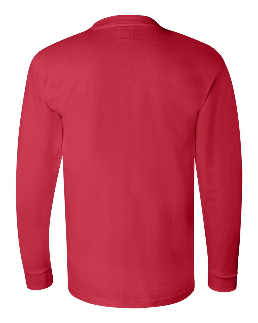 Rear View of Red USA-Made Long Sleeve T-Shirt - 6100