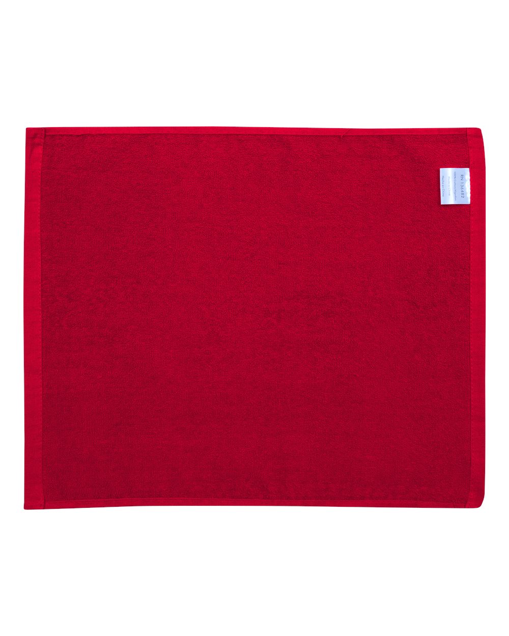 Rear View of Red Velour Hemmed Towel - C1518