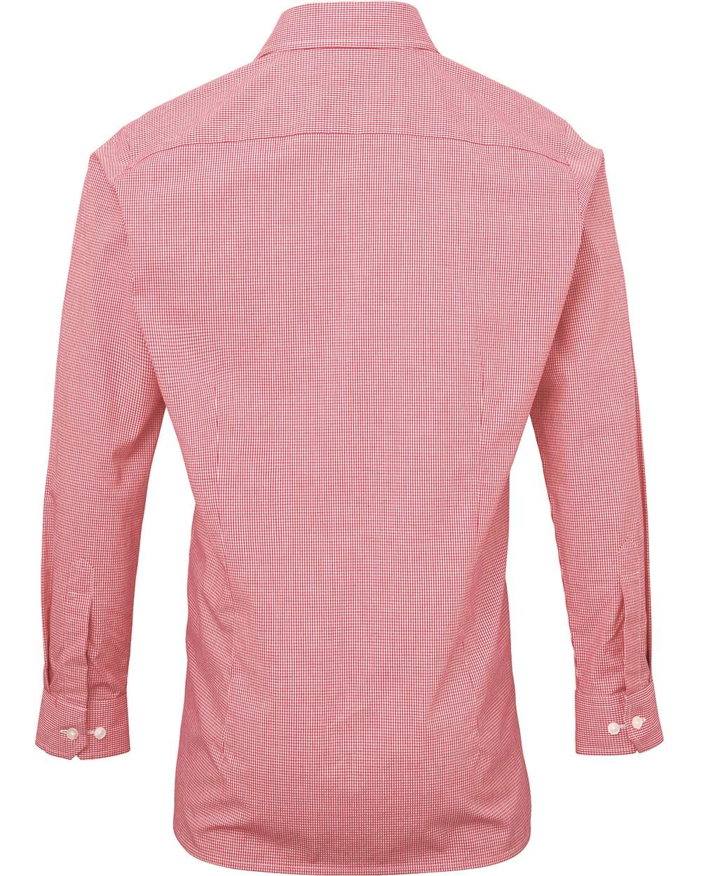 Rear View of Red/ White Men's Microcheck Gingham Cotton Shirt - RP220