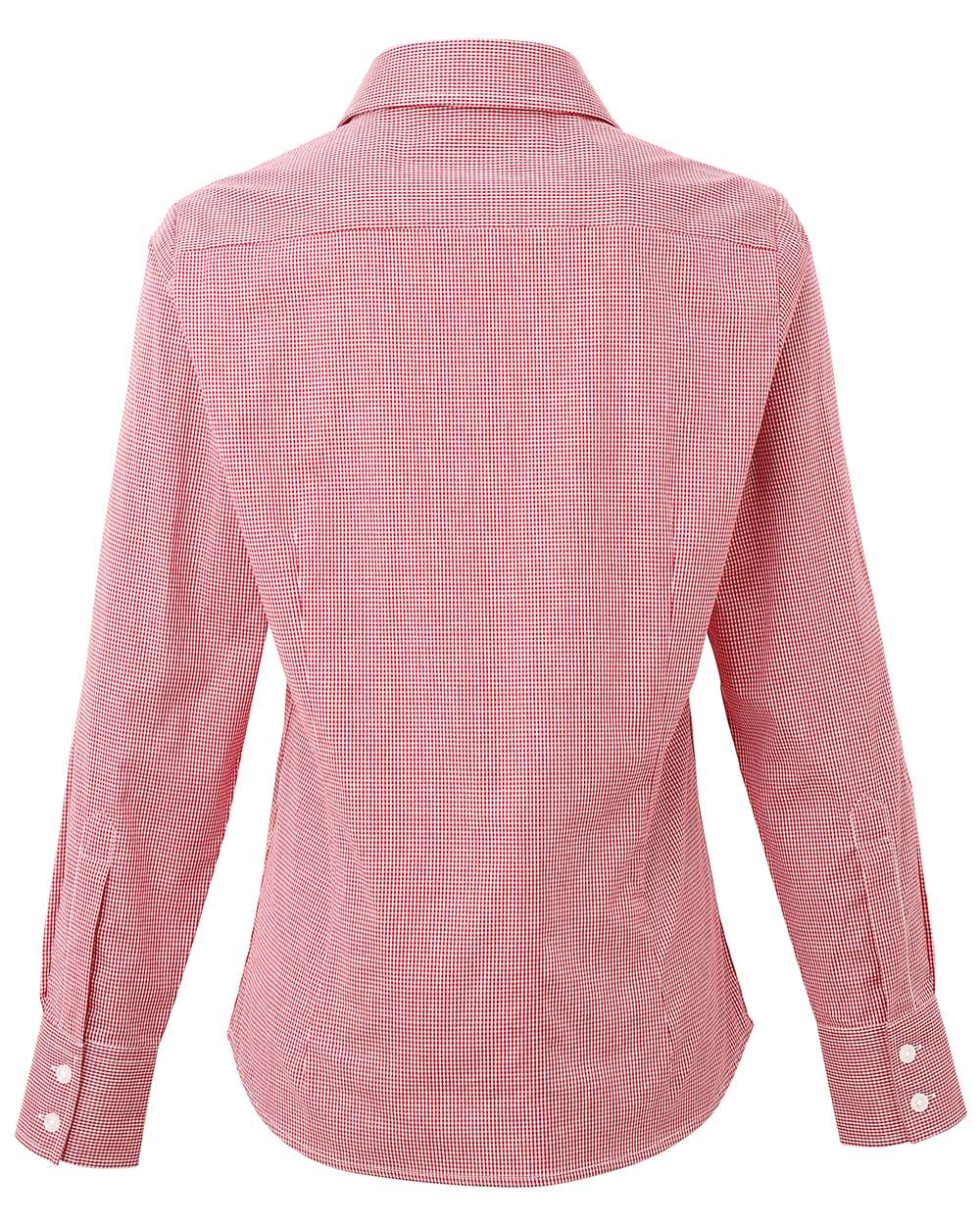 Rear View of Red/ White Women's Microcheck Gingham Cotton Shirt - RP320