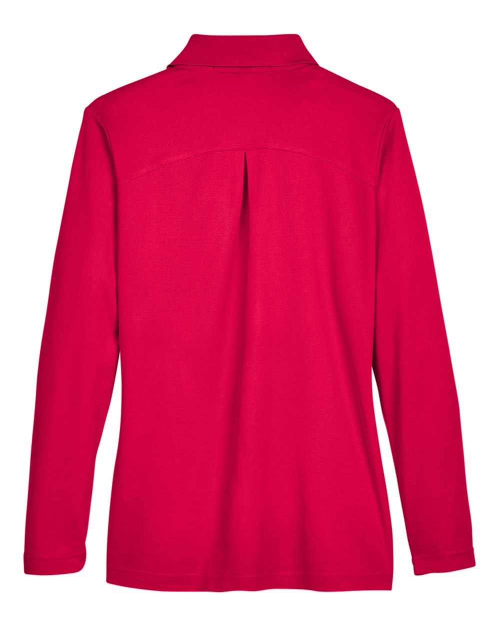 Rear View of Red Women's CrownLux Performance® Plaited Long Sleeve Polo - DG20LW
