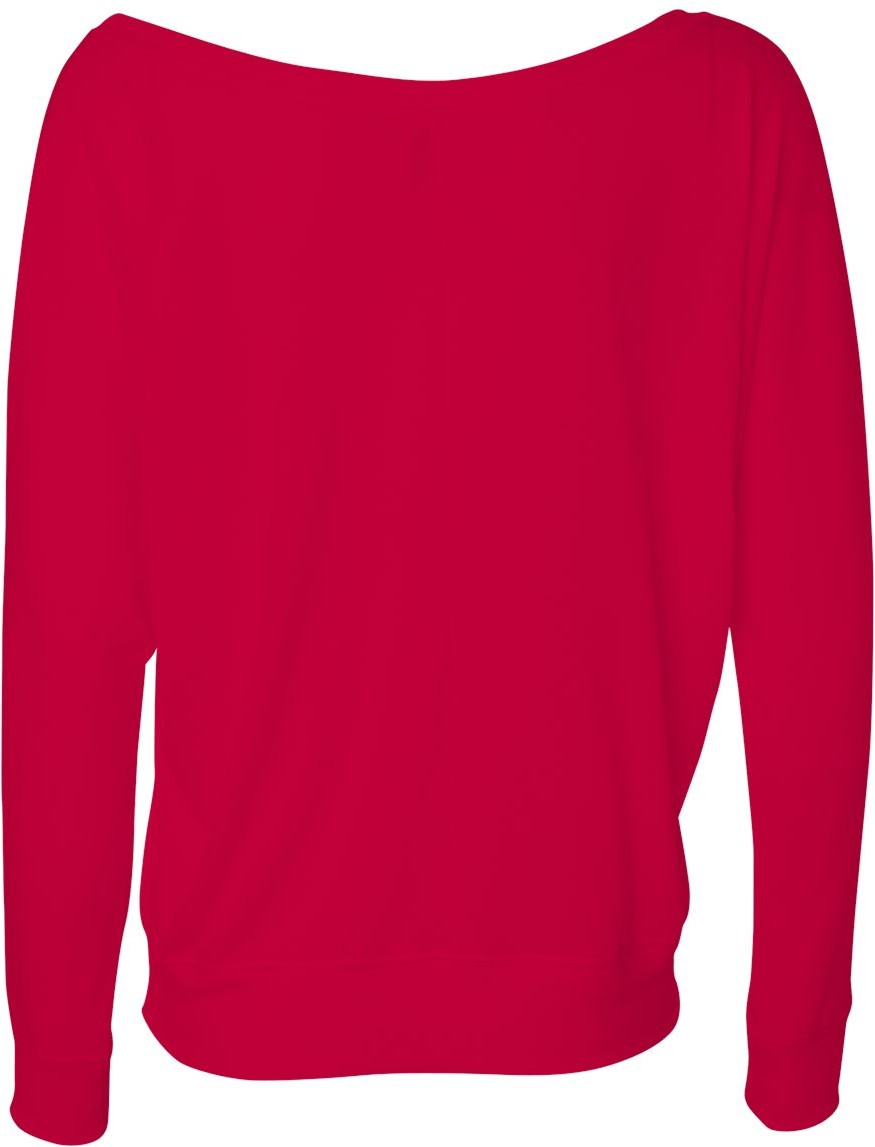 Rear View of Red Women’s Flowy Off Shoulder Long Sleeve Tee - 8850