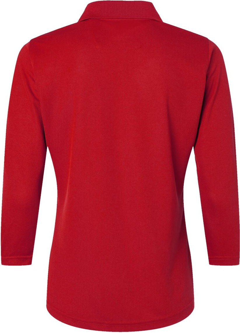 Rear View of Red Women's Lady Palm Three-Quarter Sleeve Polo - 120