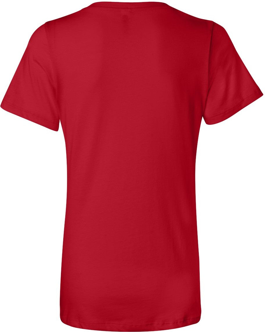Rear View of Red Women’s Relaxed Jersey V-Neck Tee - 6405