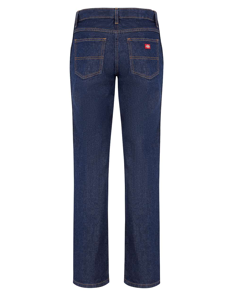 Rear View of Rinsed Indigo Blue Women's Straight Leg 5-Pocket Jeans - FD93